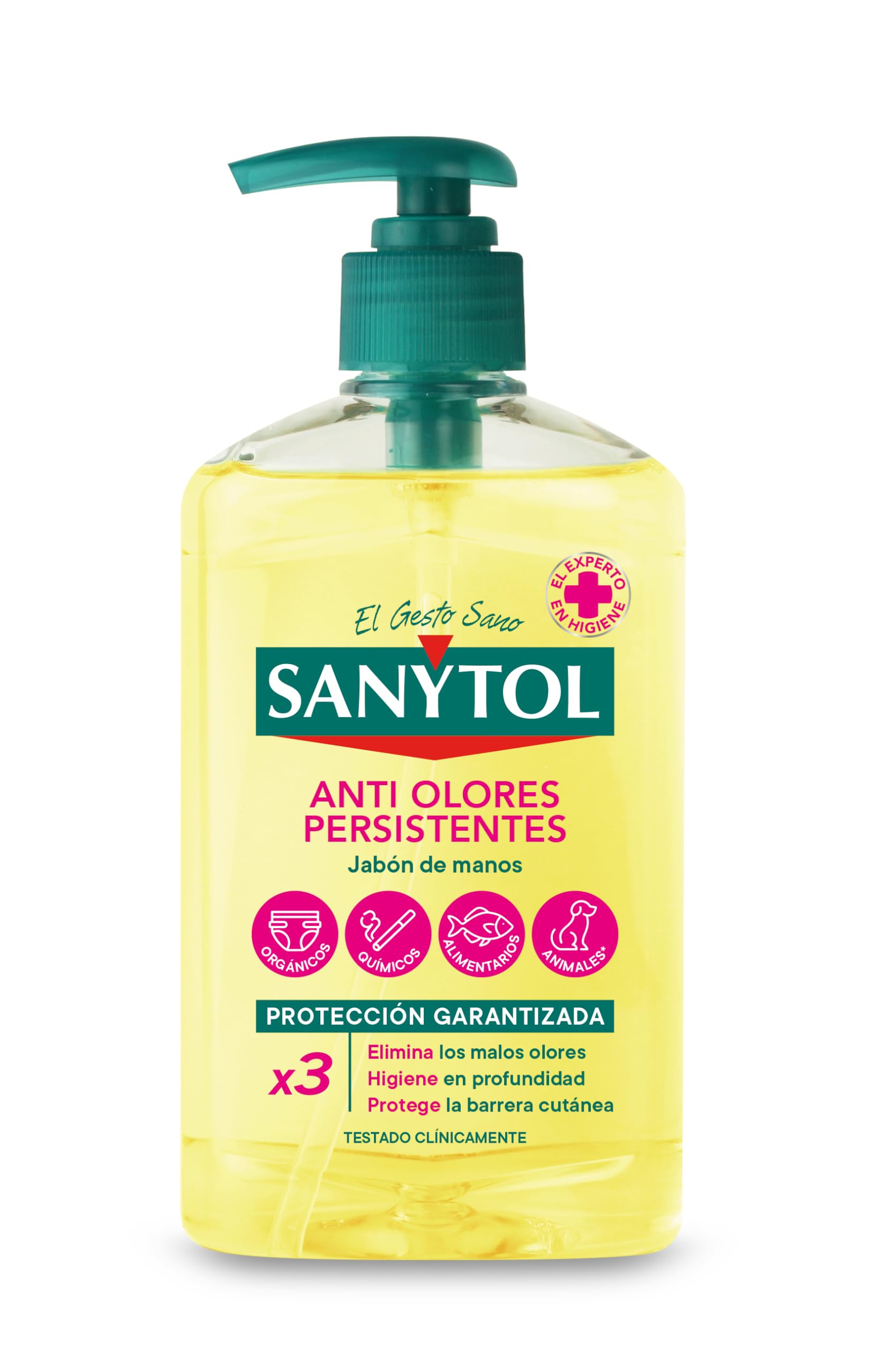 Sanytol Jabón de Manos Antiolores Persistentes - Limpia y Elimina Olor a Tabaco, Gasolina, Ajo, Pescado y Más - pH Respetuoso con la Piel - Aroma Fresco y Cítrico - 250 ml