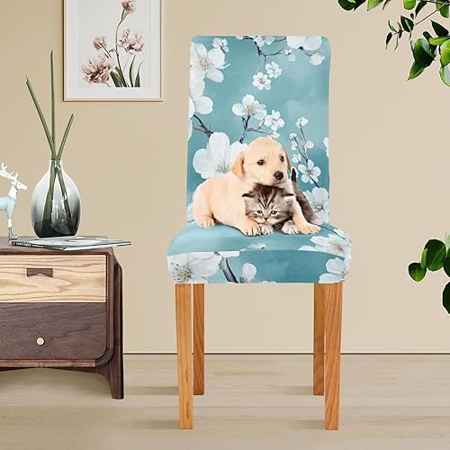 Miniatura 5 de Safari White Cherry Blossom Teal Decorative Chair Covers for Wedding for Home, Restaurant, Banquet Anti-Dust Seat Covers for Dining Chairs