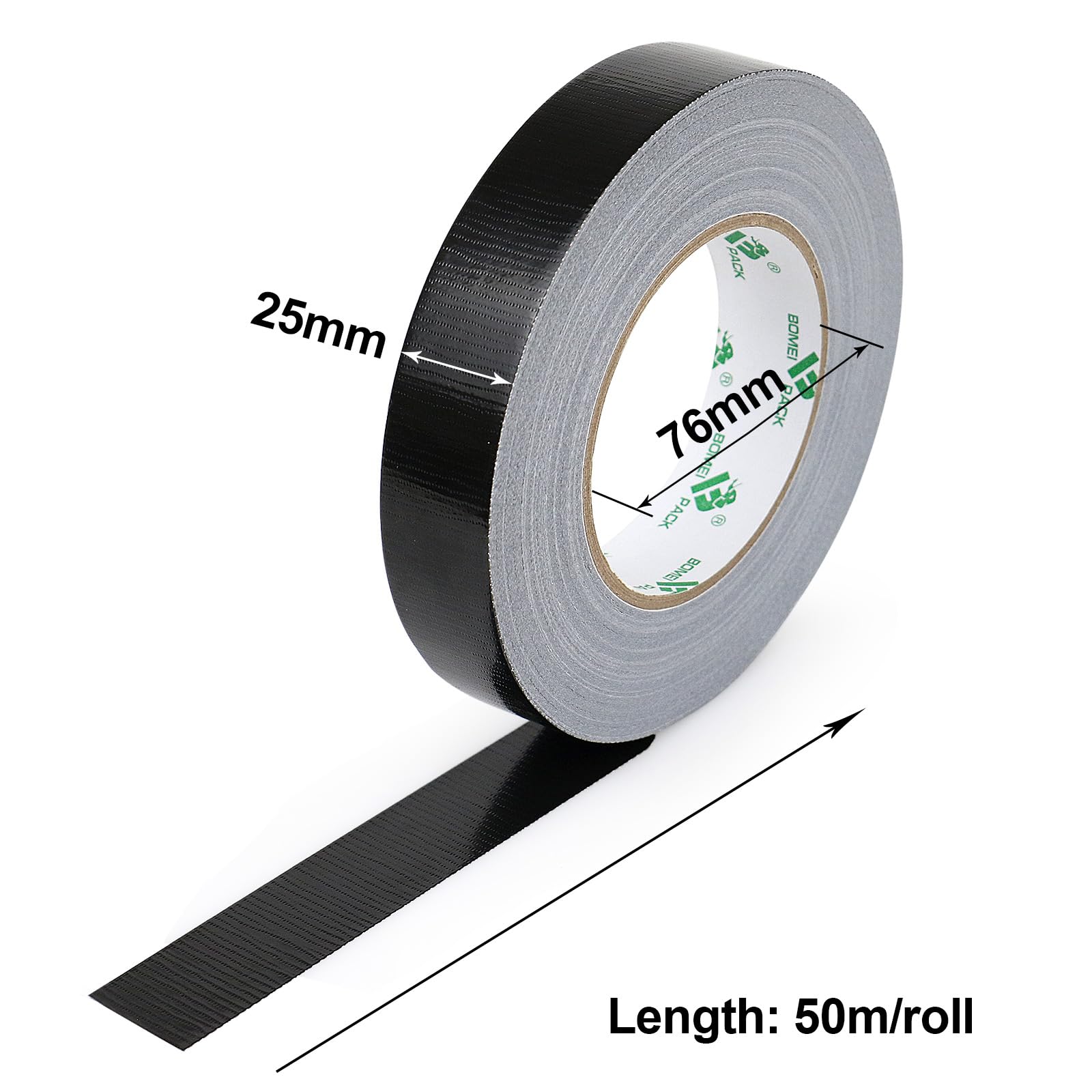 BOMEI PACK 3 Rolls Black Duct Tape Reinforced Strong Sticky Gaffer Tape 25mm x 50m Ducts Fixing Pipelines Repairing DIY Craft Labeling,Heavy Duty Moving Sealing - Image 2