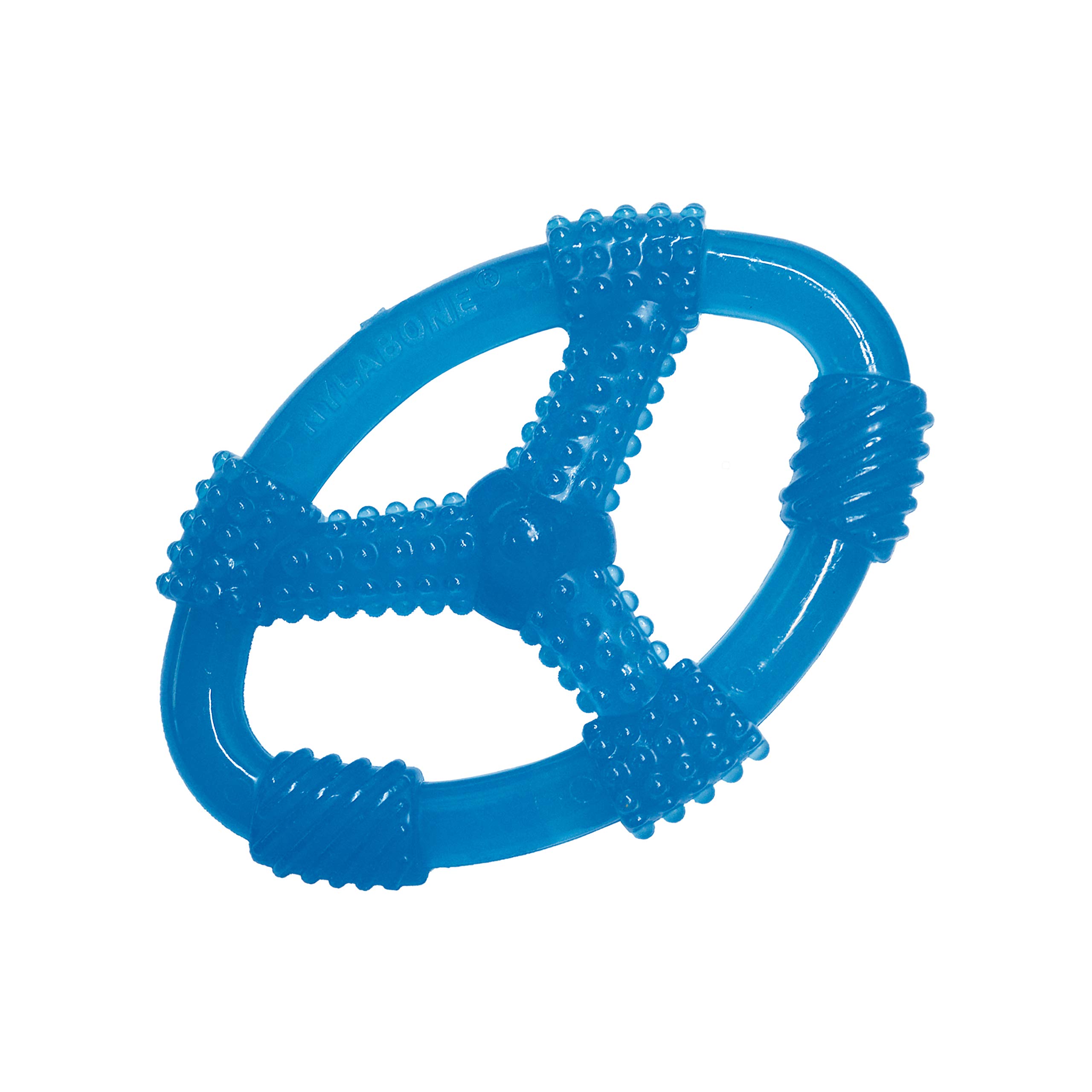 NylaboneSpin Tug & Play Puppy Chew Ring Toy, Soothing Puppy Teething Bone, Enrichment Toy for Puppies, Blue, Peanut Butter Flavor, Medium Dogs - Up to 35 lbs., 1 Count