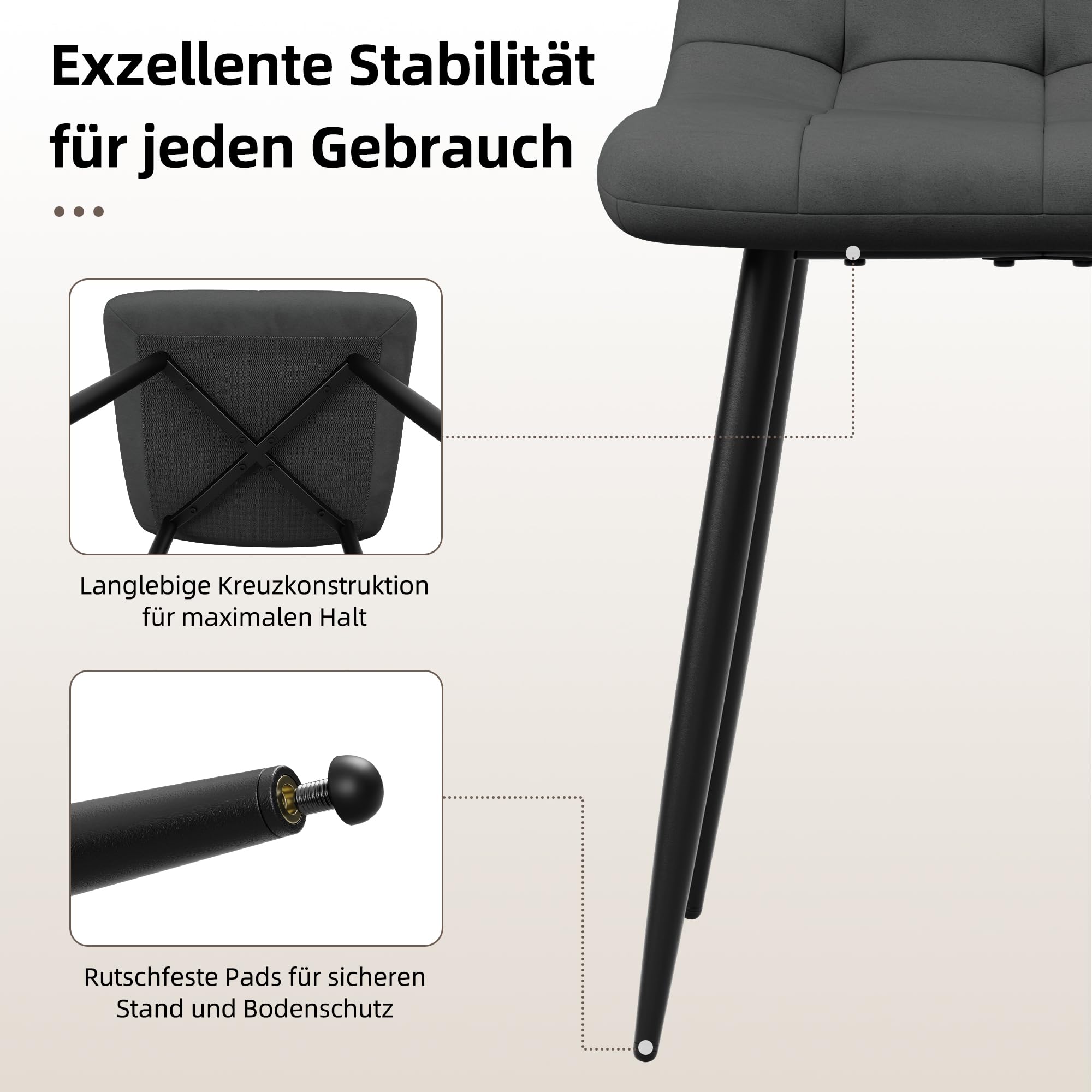 YOUDENOVA Esszimmerstühle 4er Set, Samtstühle für Esszimmer, Dunkelgrau