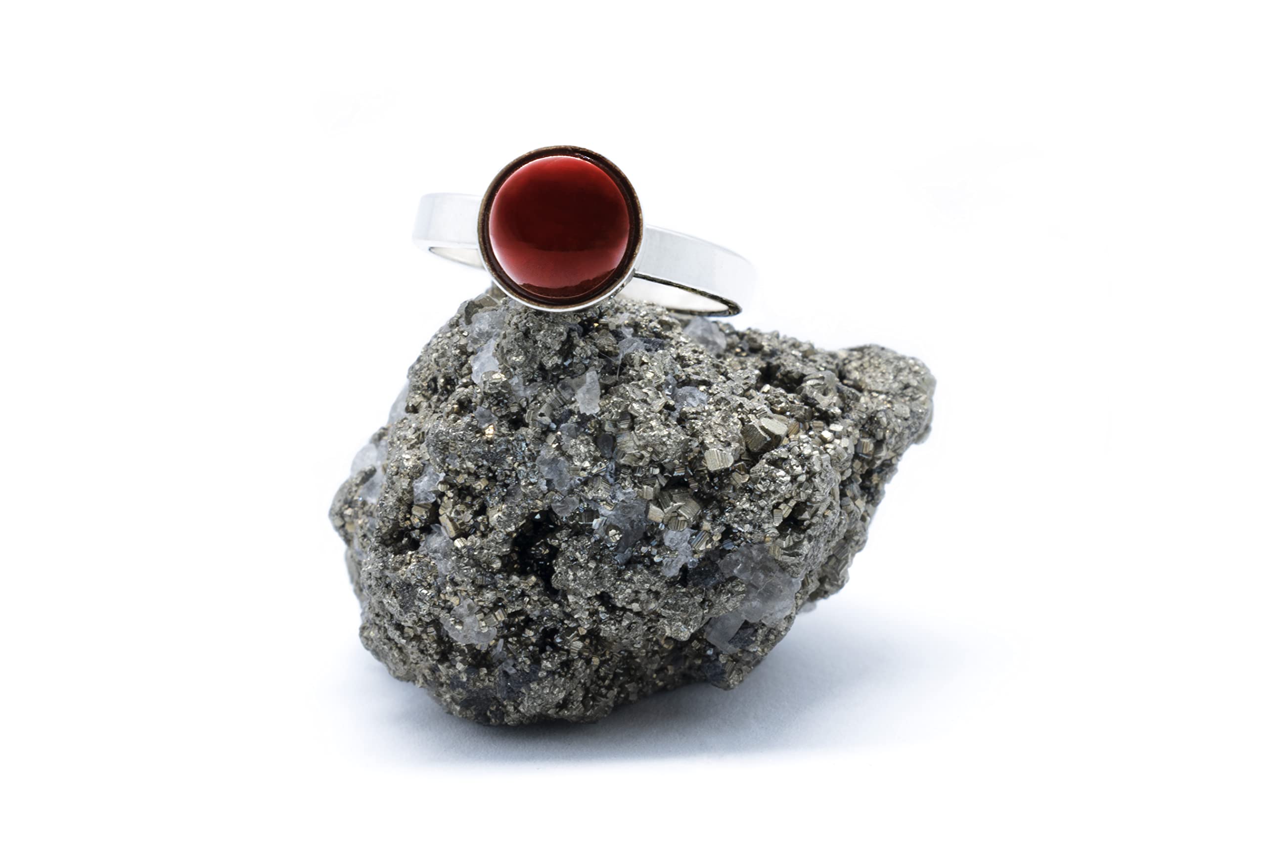 Anillo de Plata 925 con Ágata Roja Oscura (Piedra Natural) 8mm - Disponible Anillo Ajustable y Fijo, Tamaño de XS a XXXL, para Hombre, para Mujer - Caja Regalo Gratis