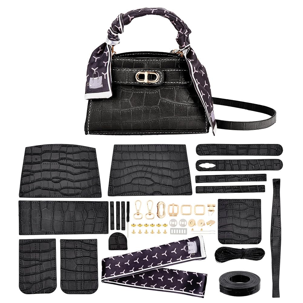 WADORN DIY Handbag Making Kit, PU Leather Crossbody Purse Making Set Hand Sewing Shoulder Bag Complete Materials Set Handmade Tote Bag All Materials Accessories for Craft Lovers Gifts, Black