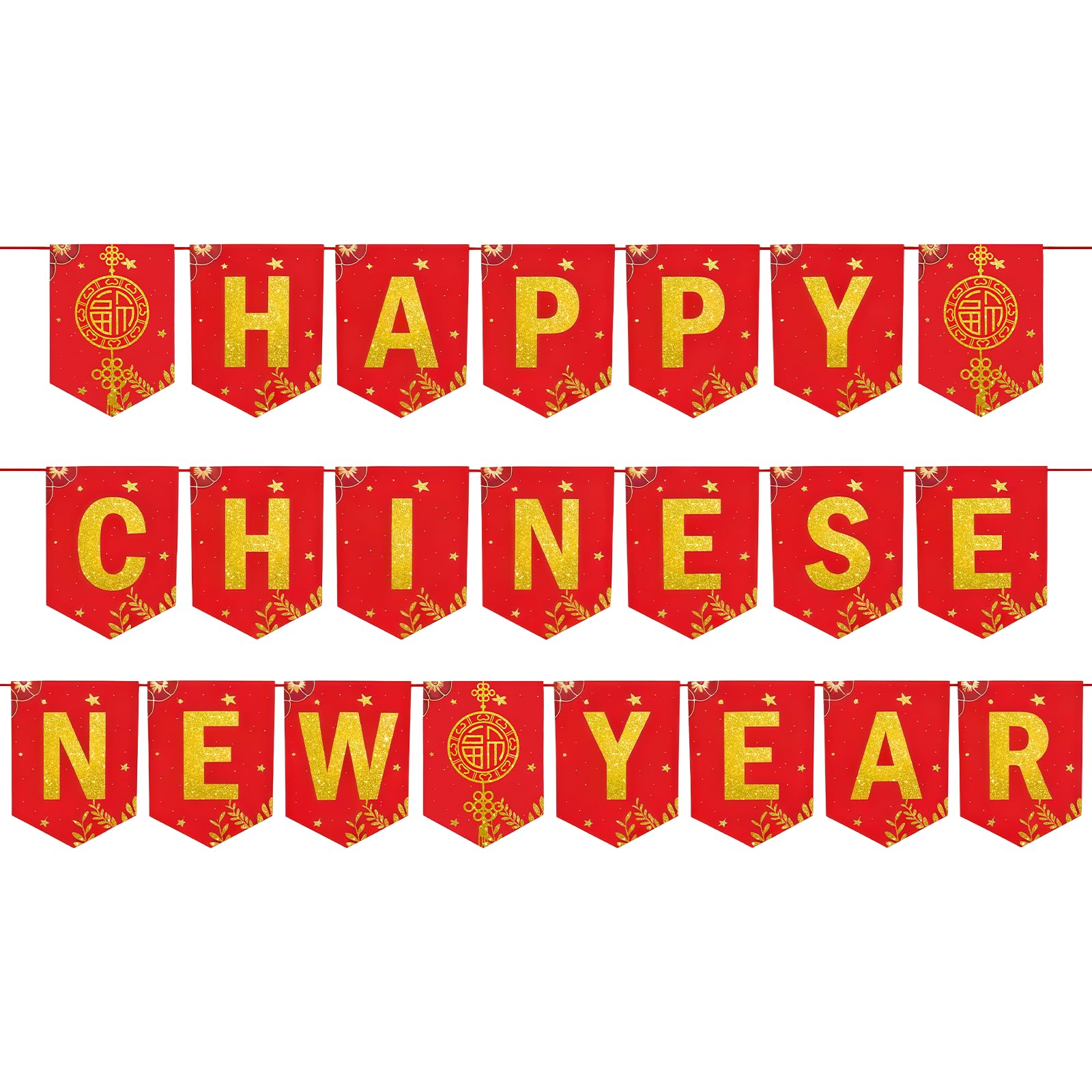 MEISH 3pcs Chinese New Year Banner Spring Festival Bunting Banner Happy New Year Decorations Hanging Card Stock Paper Banners for Party Favors