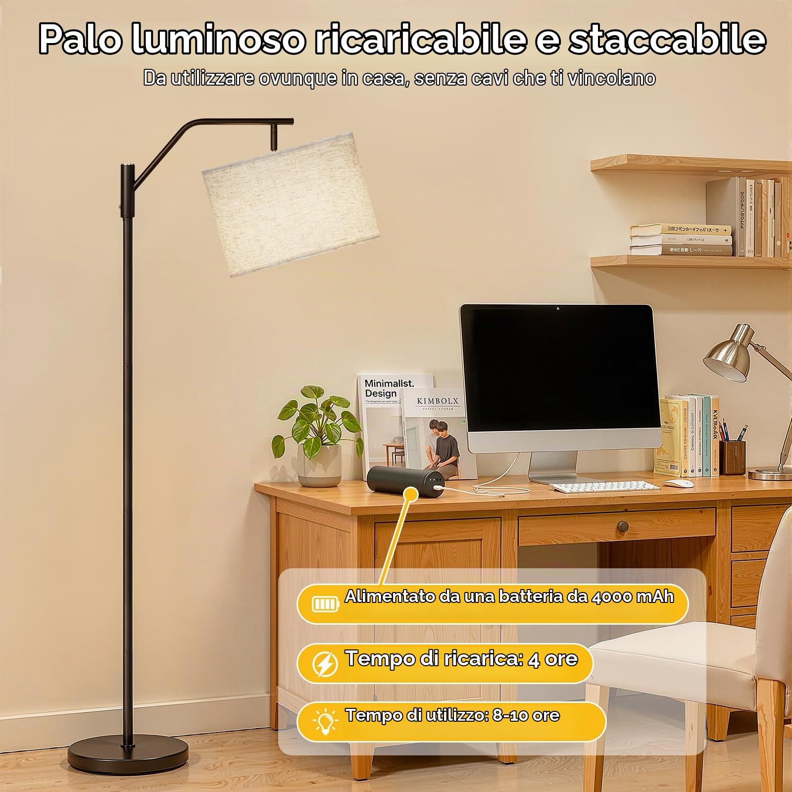 TaoFiaCo 168 cm Lampada da Terra a LED Ricaricabile per Soggiorno, Beige | Lampada Moderna Ad Arco, 3 Temperature di Colore, Telecomando, Piantana per Camera da Letto Ufficio, Lampadina LED Inclusa
