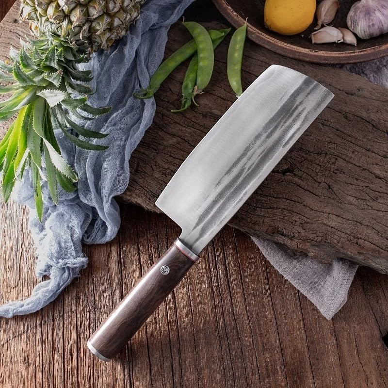 Cleaver Knife, 9Cr18 High Carbon Composite Steel Nakiri Knife Hand Forged Chef Santoku Household Kitchen Sharp Slicing Knives