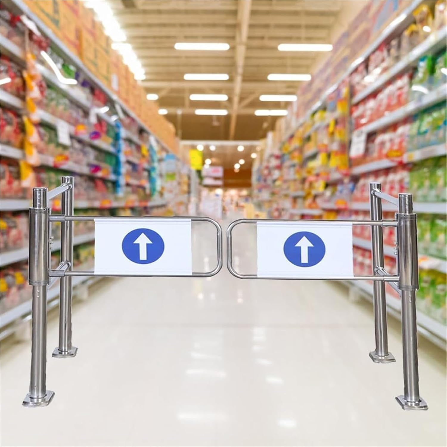 Heavy-Duty Automatic Closing Safety Swing Gate with Guardrail Secure Metal Barrier for Supermarket Warehouses(130cm)