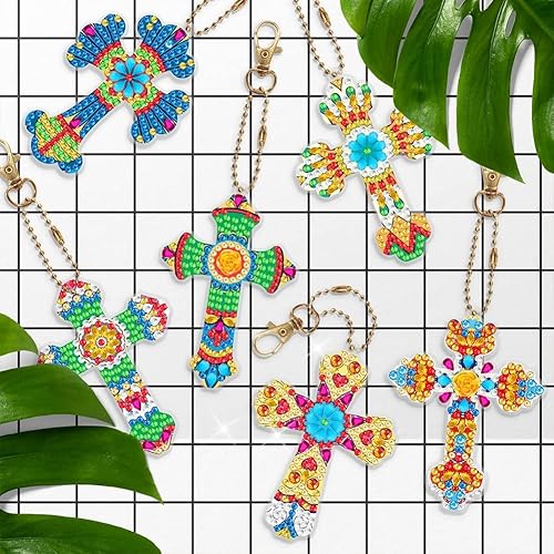 Miniatura 10 de 5pcs DIY 5D colorido búho diamante pintura llavero kits doble cara búho diamante arte llavero llavero