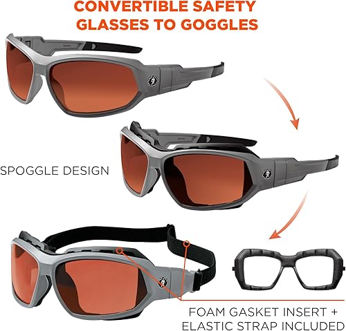 Miniatura 4 de Ergodyne Skullerz LOKI - Spogles de seguridad polarizados convertibles, incluye junta de espuma y correa para convertir en gafas