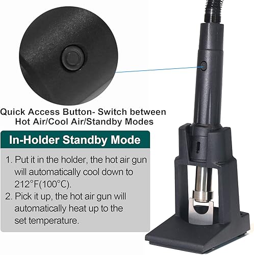 Miniatura 5 de YIHUA Estación de retrabajo de pantalla táctil 993DM, potente 1000 W con 3 memorias, temperatura precisa variable (212 °F a 932 °F), aire