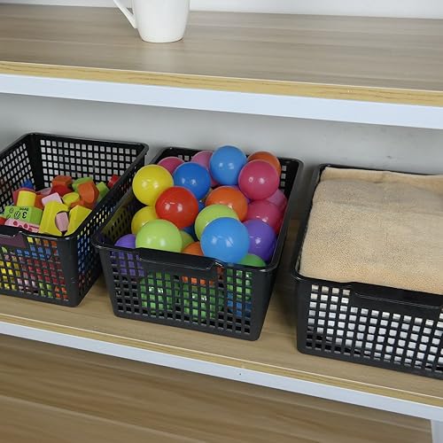Miniatura 5 de Begale Cestas organizadoras grandes de plástico, color negro, juego de 3
