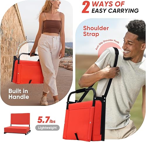 Miniatura 5 de Asientos de estadio con soporte de respaldo - Asiento de grada portátil acolchado con asa y correa para el hombro - Silla de grada de 46.7 cm