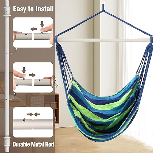 Miniatura 4 de Chihee Silla tipo hamaca, columpio de metal fuerte, barra esparcidora plegable, portátil, silla colgante de máximo 500 libras, asiento cómodo, para