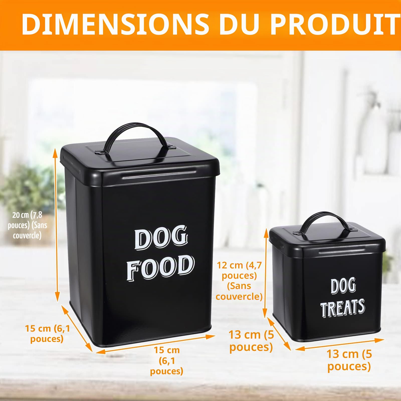 Morezi Lot de boîtes de nourriture et friandises pour animaux de compagnie avec pelle pour chats ou chiens – Acier carbone avec revêtement en poudre crème – Couvercles hermétiques – Boîtes de