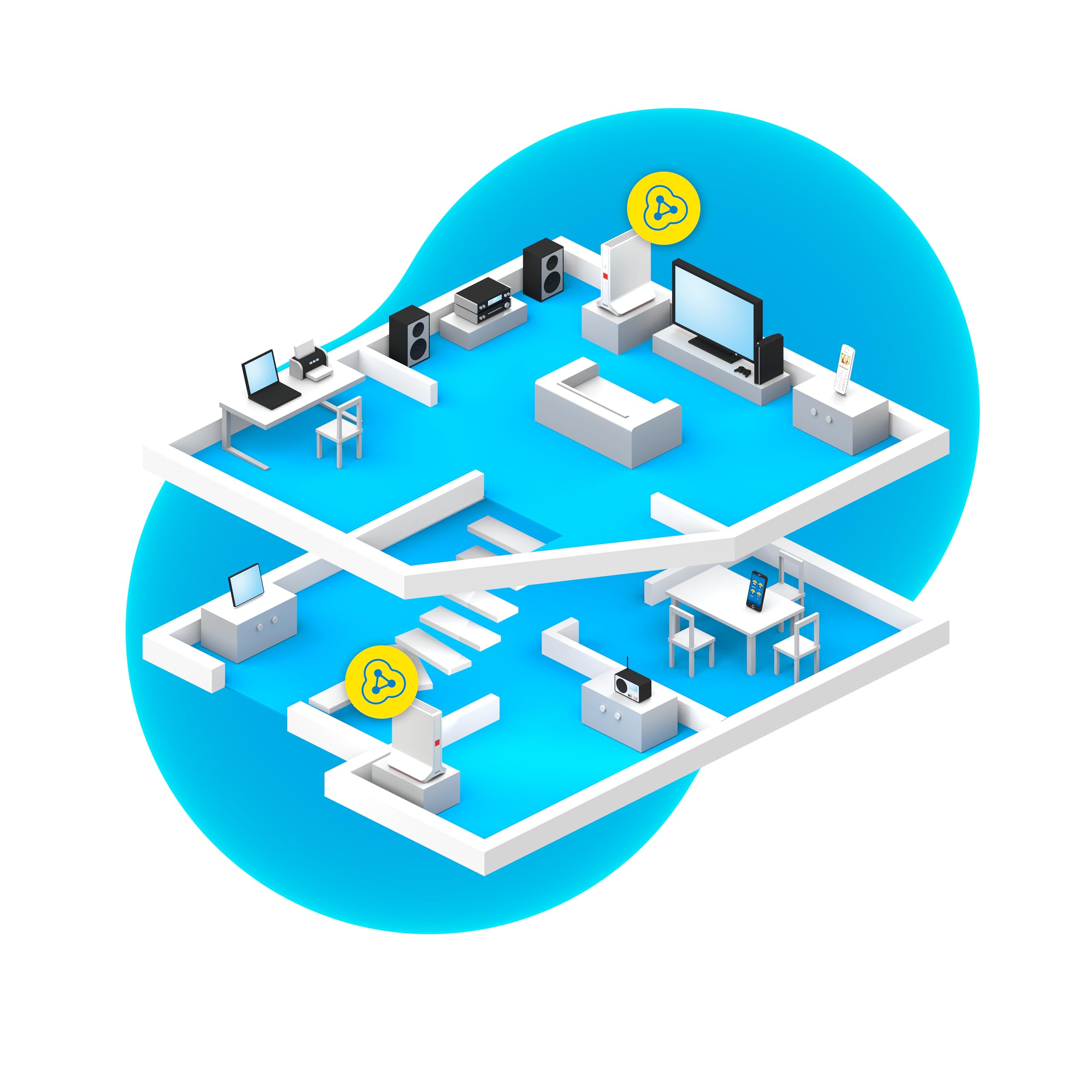 FRITZ! Mesh Wi-Fi Set 4200, Confezione da 2 FRITZ! Repeater 3000AX, Soluzione Mesh fino a 4 stanze, WiFi 6 Triband fino a 4.200 Mbps, 2 LAN Gigabit, interfaccia in Italiano