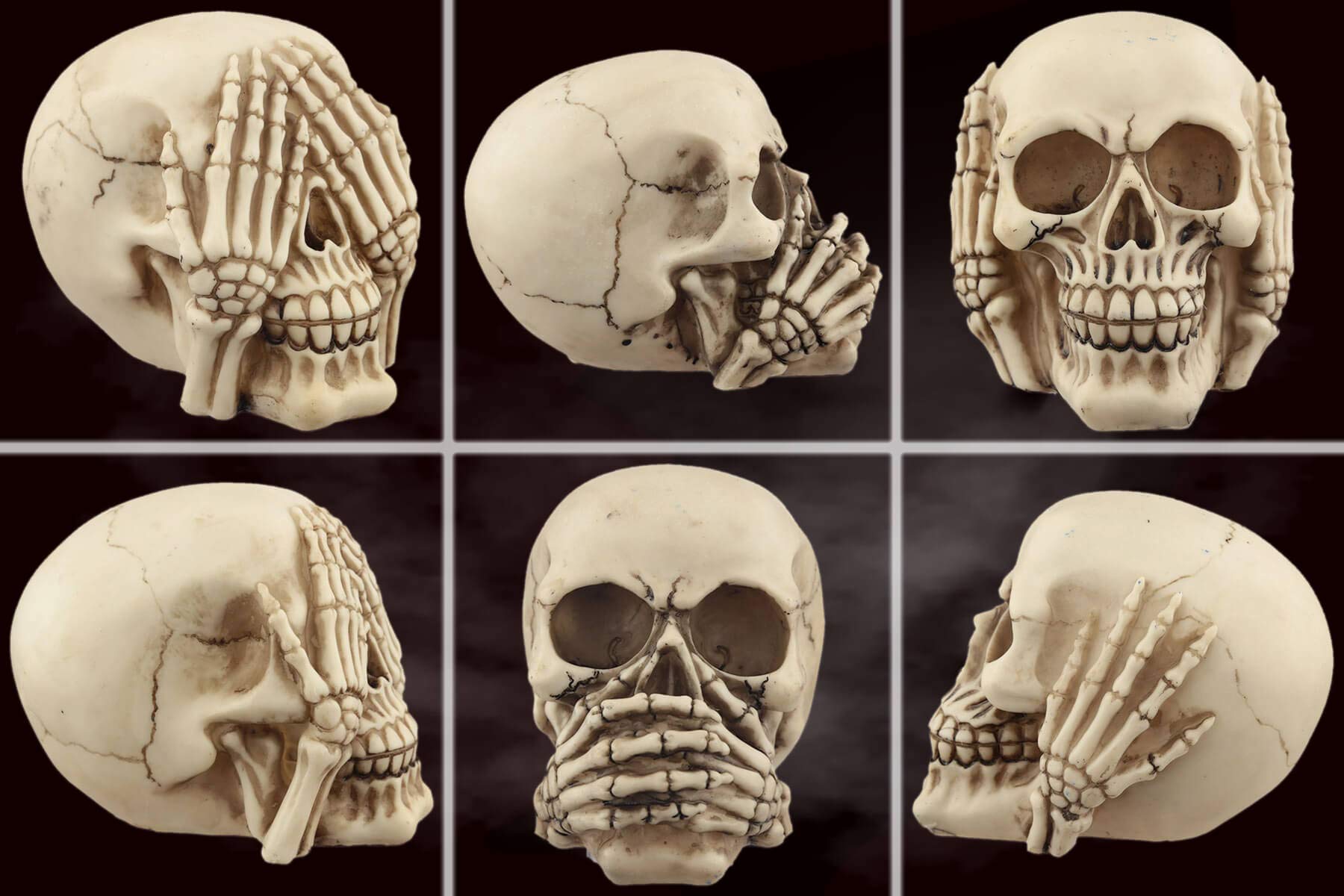 mtb more energy Figuras de cráneo ''No Veo, no oigo, no Hablo'' - Conjunto de 3 Calaveras - Altura 11 cm - Figura Caletre Decoración de la Mesa