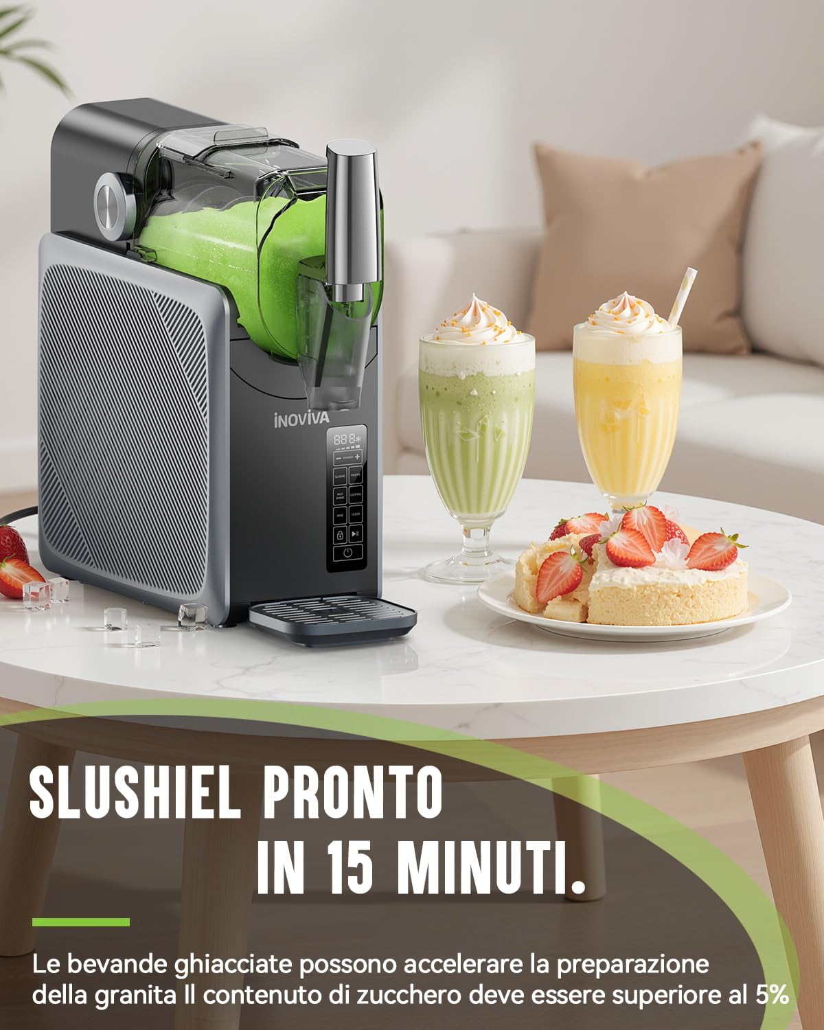Macchina per granite INOVIVA, senza bisogno di ghiaccio, macchina per granite domestiche da 2L con autopulizia, 5 programmi preimpostati, granite, margarita, frappé, milkshake (S1.2 Versione)