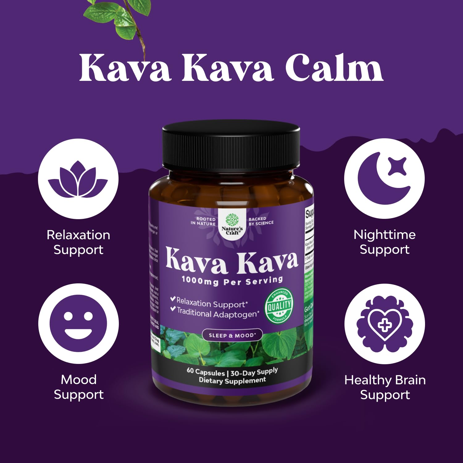 Kava Kava Capsules - Stress & Mood Support Supplement -Gelatin Free - 60 Ct — Amazon image 4