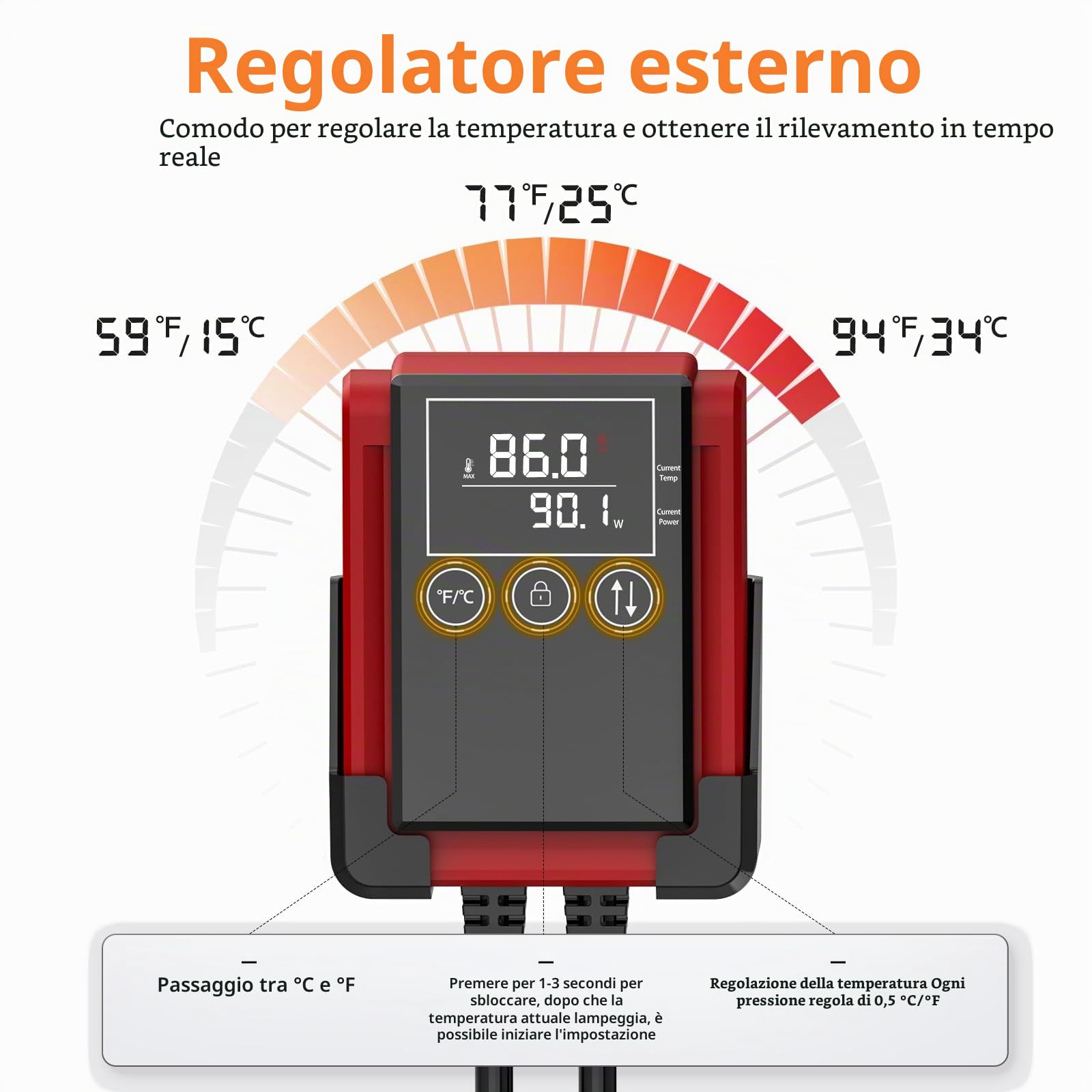 AQQA Riscaldatore per acquario, 100 W, PTC, con termostato, temperatura regolabile per acquario, con display LED esterno, per acquario, per 30-100 l