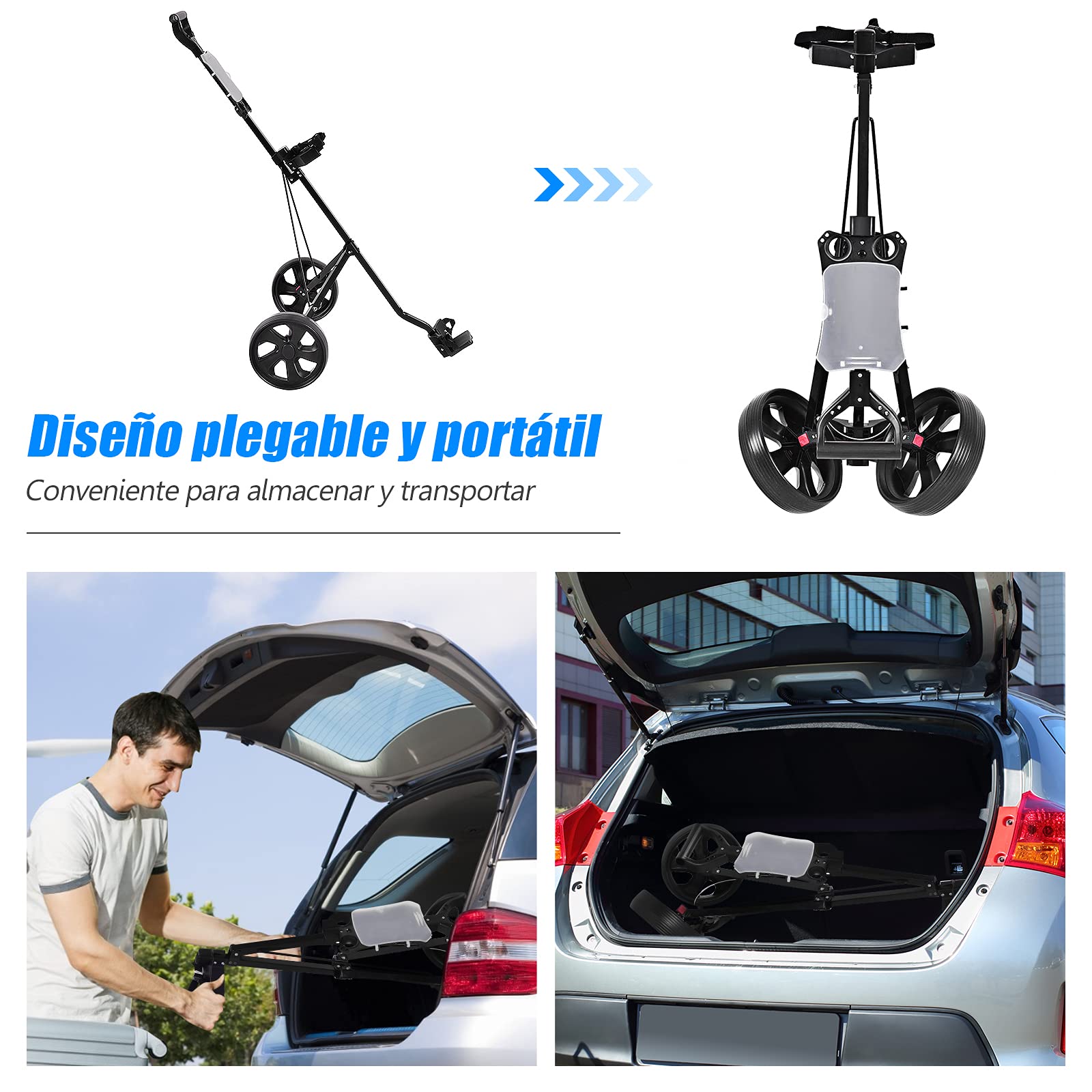 COSTWAY Carrito de Golf Plegable con 2 Ruedas, Estructura de Metal, Negro
