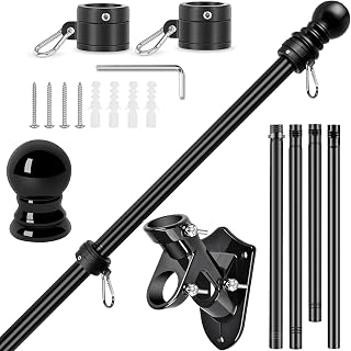 5FT Flag Pole Kit for House, Adjustable Heavy Duty Rust Resistant Metal Flagpole for Outside, Outdoor Wall Mount Porch Flagpole for 3x5 Flags, Residential Use (Flag NOT Included) (Black 5FT)