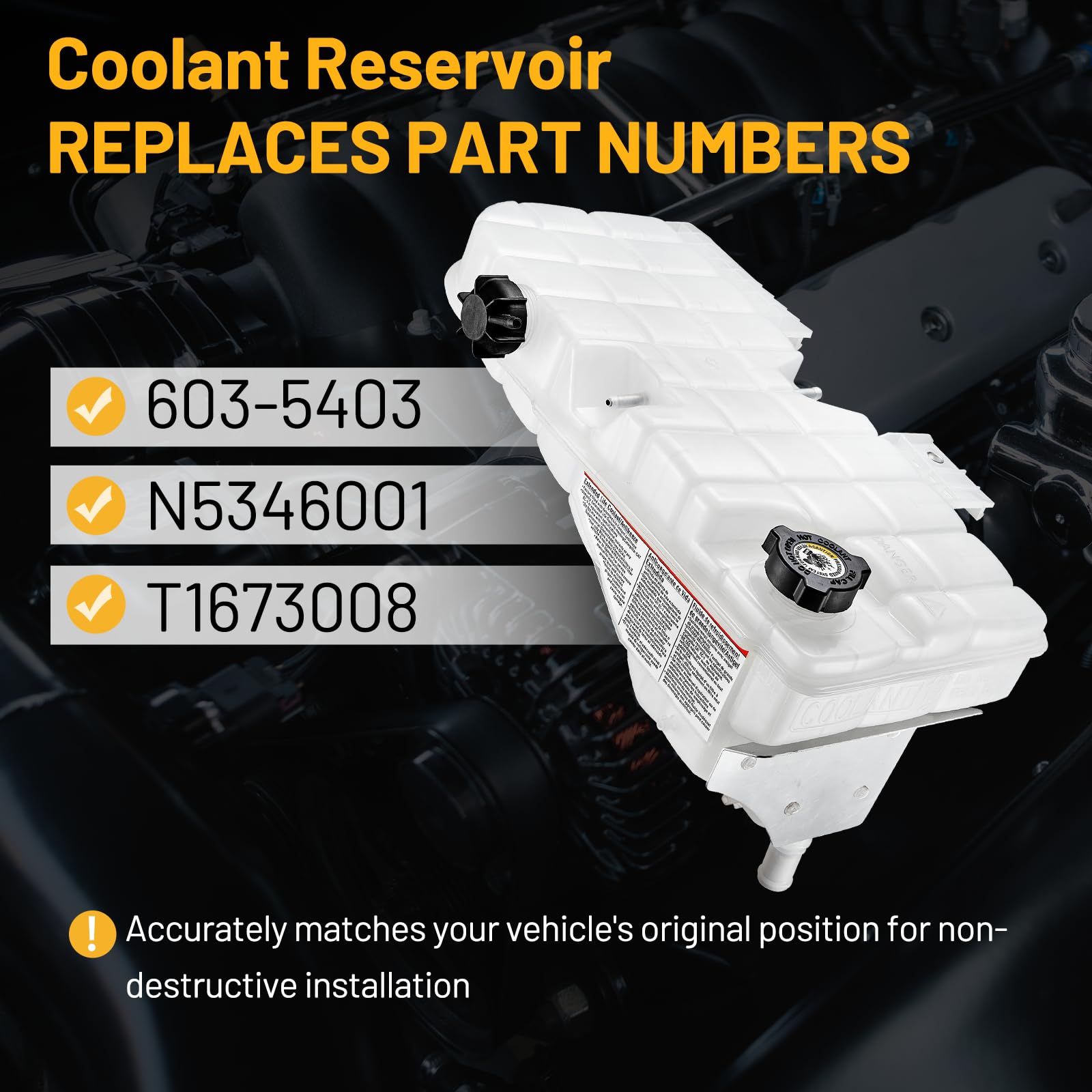 Engine Coolant Reservoir Tank 603-5403 Compatible with Kenworth 2008-2017 W900 T800 Compatible with Peterbilt 389 388 386 385 384 382 377 367 365 348 Replace T1673008 N5346001 Coolant Reservoir - 4