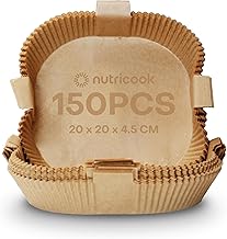 بطانات المقلاة الهوائية للاستعمال مرة واحدة من 150 قطعة من نيوتري كوك، ورق خبز مقاوم للماء للقلي الهوائي، والخبز، والتحميص، والميكروويف، مربع 20 سم، NC-AFL150