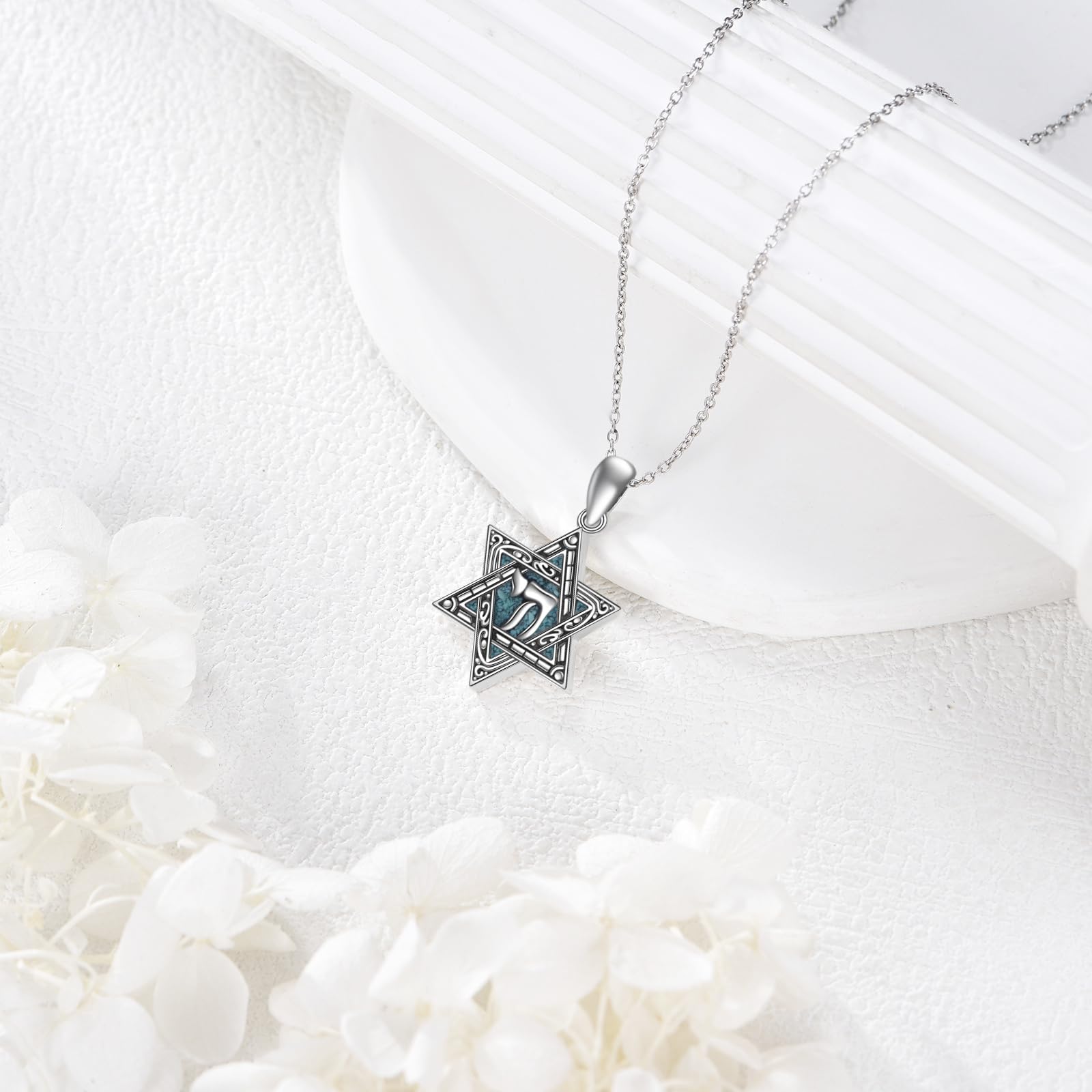 ONEFINITY Collana con ciondolo a forma di stella di David, in argento Sterling 925, con turchese, gioiello ebraico cristiano, regalo per donne e uomini