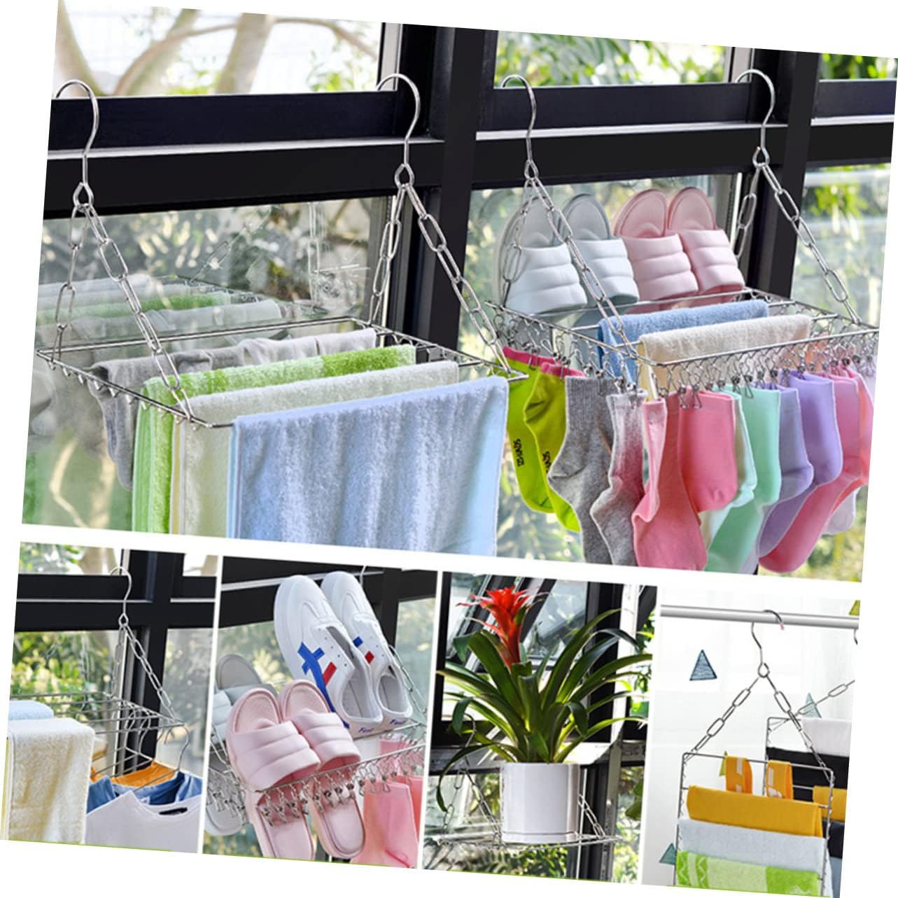 IMIKEYA Stainless Steel Multifunctional Balcony Drying Rack Bars Thickened Clothes Hanger for Socks Pants Towels Underwear Storage and Air Drying