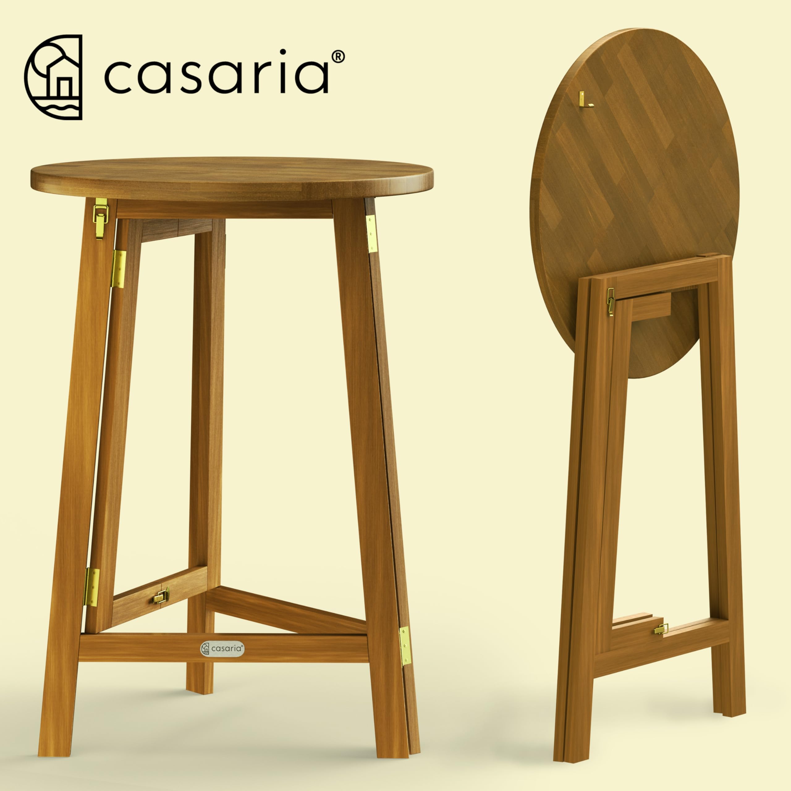 Casaria® Stehtisch Holz Klappbar 110cm Hoch 80 cm Rund Akazie Rustikal Indoor Outdoor Bistrotisch Biertisch Gartentisch Klapptisch Partytisch Bartisch