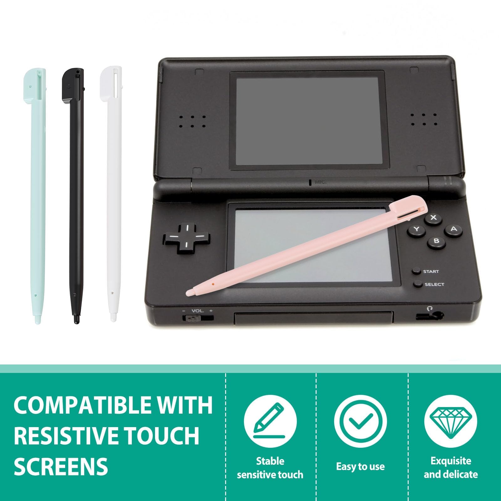 Juego de 4 lápices capacitivos para Nintendo 3DS XL, 3DS, DS Lite, DSL, NDSL, pantalla táctil, 4 colores (negro, blanco, rosa, azul), accesorios de juego precisos y duraderos — view 6