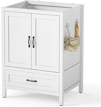 Quikraen 24 Inch Bathroom Vanity Cabinet Without Sink, Modern Bathroom Storage Cabinet with 1 Drawer and Adjustable Shelf, Freestanding Vanity Base for Custom Sink, White