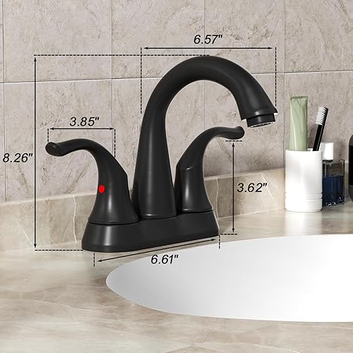 Miniatura 5 de Grifo de lavabo de baño de 2 manijas de 3 agujeros, grifo de baño negro mate, grifo de baño central de arco alto con ensamblaje de drenaje y