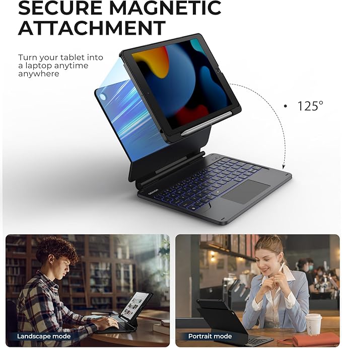 Dexnor for iPad 9th Generation Case with Keyboard Floating Cantilever Magnetic Stand Multi-Touch Trackpad Backlit Pencil Holder Magic Style Keyboard Case for iPad 9th/8th/7th Gen 10.2 inch, Black