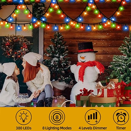 Miniatura 8 de MZD8391 380 luces LED de Navidad para exteriores e interiores, luces de carámbano de Navidad impermeables, conexión de extremo a extremo, tira de
