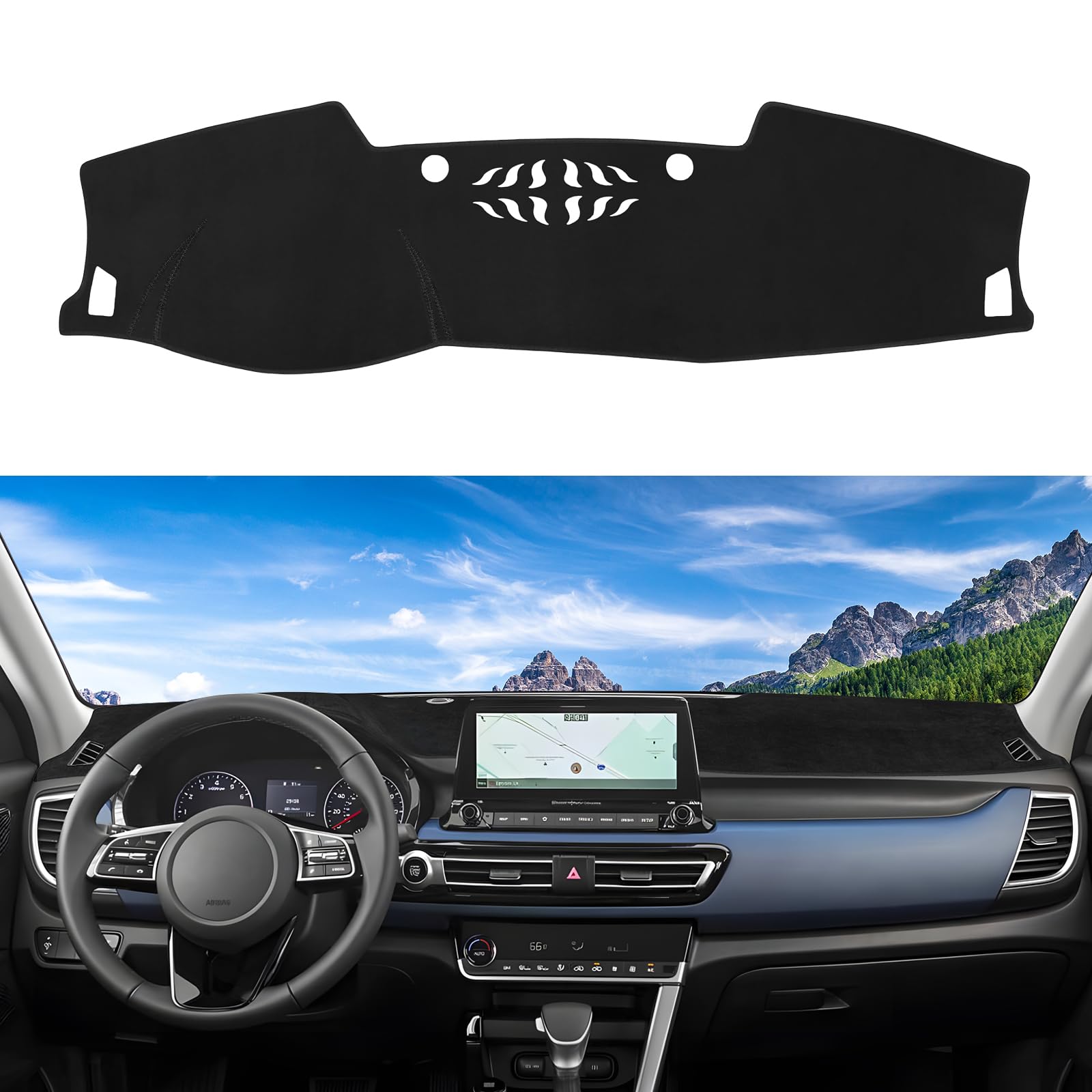 Alfombrilla para salpicadero de Coche de Ajuste Personalizado para Kia Seltos 2021-2023 2024, Cubierta Antideslizante para salpicadero, Protector contra el Sol, Color Negro