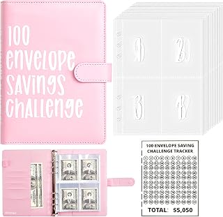 100 Envelopes Money Saving Challenge, New 100 Envelope Challenge Binder, Easy and Funny Way to Save $5,050 Budget Planner, 100 Day Envelope Challenge Kit Money Saving Book for Cash Pink