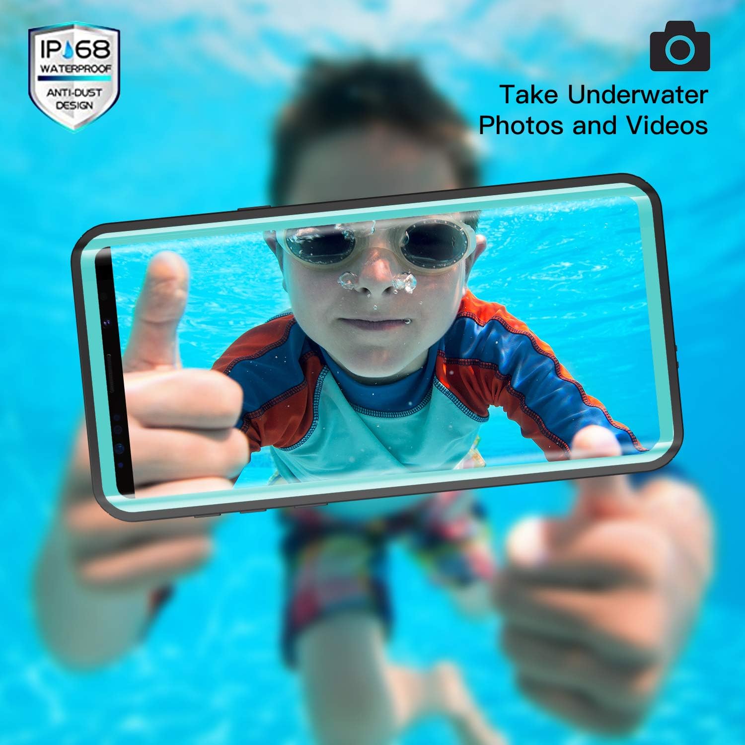 Fansteck Samsung Galaxy Note 9 Waterproof Case, IP68 Waterproof/Snowproof/Shockproof/Dirtproof, Fully Sealed Underwater Protective Cover for Samsung Galaxy Note 9 (6.4-inch-Black/Aqua Blue)