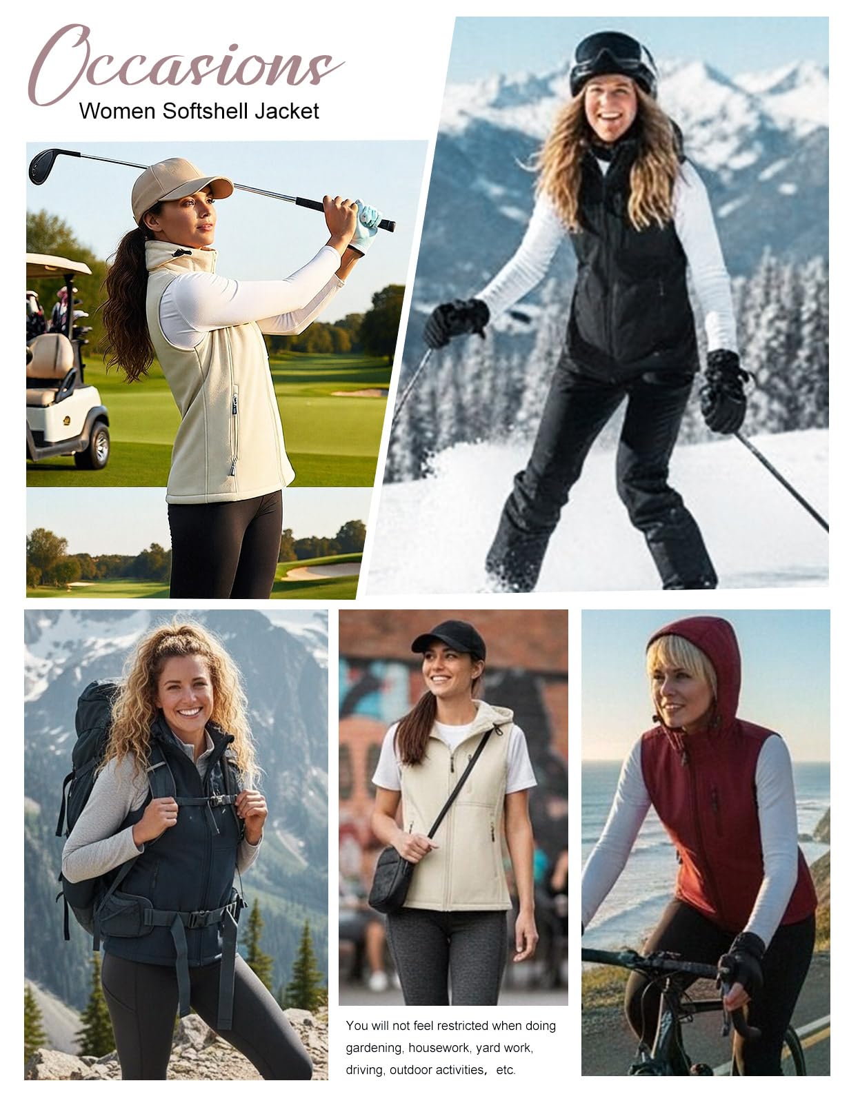 Gilet Softshell Donna Impermeabile Smanicato Giacca Senza Maniche Donna Leggera Antivento Gilet Sportivo Casual per l'outdoor Giacche con Cerniera e Tasca