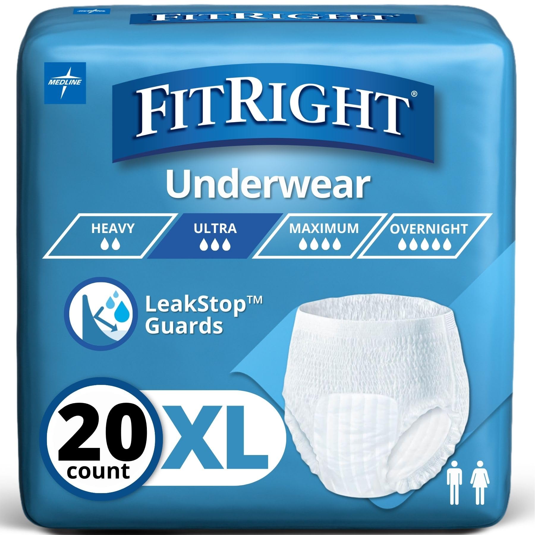 FitRight Ultra Protective Incontinence Underwear, Heavy Absorbency, XL, 56 to 68", 20 Count