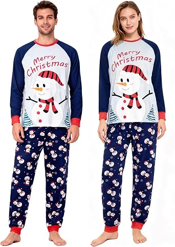 GRPSKCOS Couple Christmas Pajama Long Sleepwear Christmas Pjs for Men Women | Soft Breathable Loungewear, Adults Santa Pajamas, Round Neck, Elastic Waist Long Pants, Party Gifts