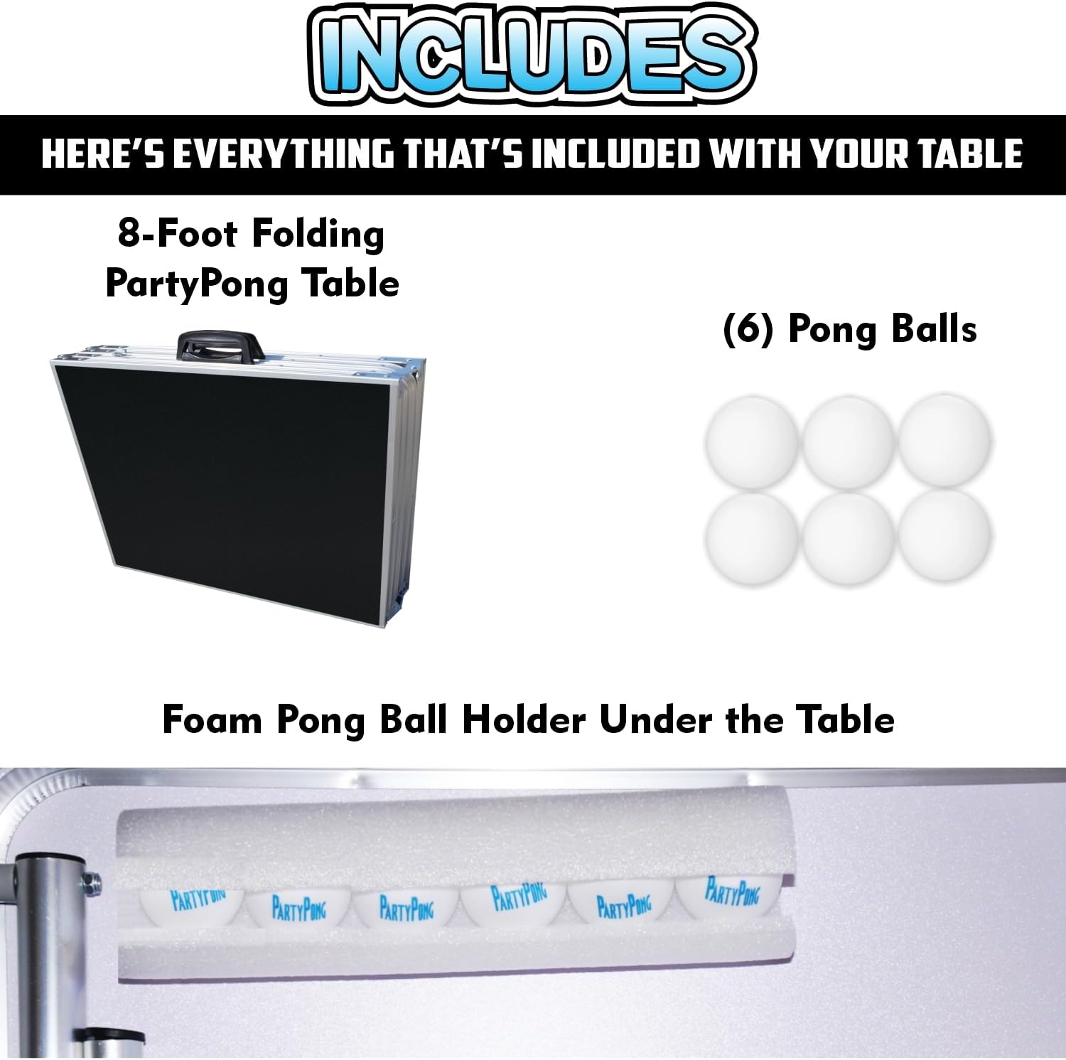 8-Foot Regulation Folding Beer Pong Table w/Beer Pong Balls & Optional Cup Holes, LED Lights, Custom Graphic (Choose Your Model)