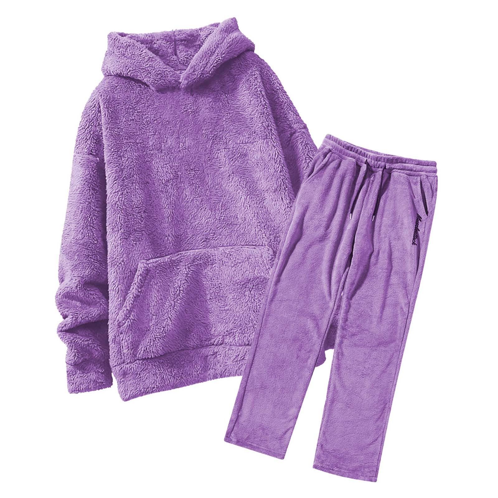 Generisch Chándal de forro polar cálido para hombre con capucha para correr, informal, conjunto de ropa de salón con bolsillos, ajuste suave y cómodo para el día a día, ocio en invierno