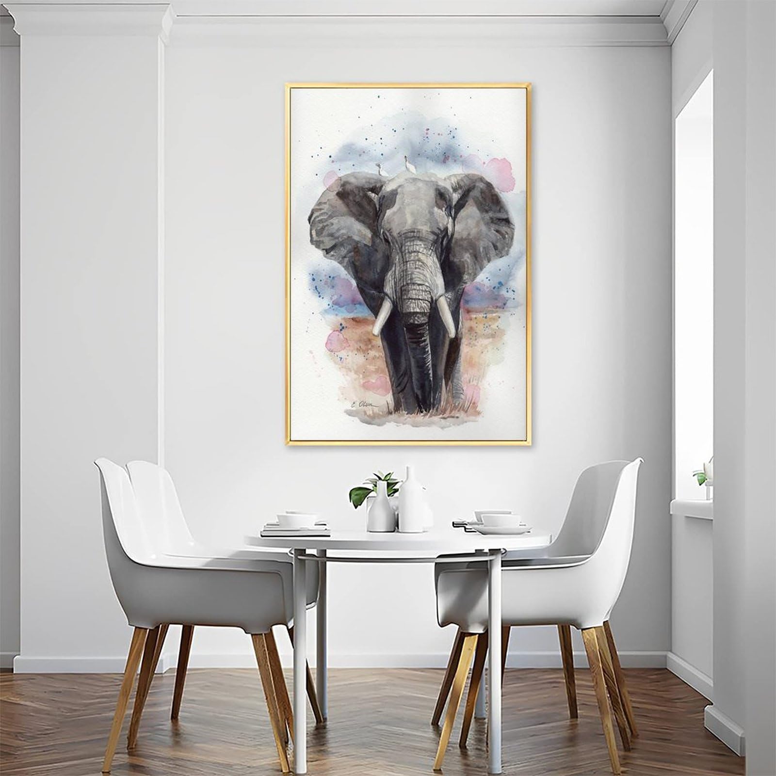 油絵風水彩画の販売】象（elephant）の『水彩画』。サイズはA3