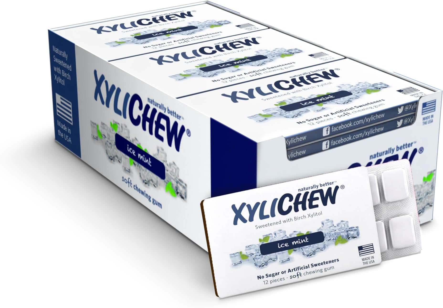 Xylichew Xylitol Gum - Chewing Gum Sugar Free, Aspartame Free, Gluten Free, Keto - Sugarless, Healthy, Natural Oral Care - Relieves Bad Breath and Dry Mouth - Ice Mint, 288 Count
