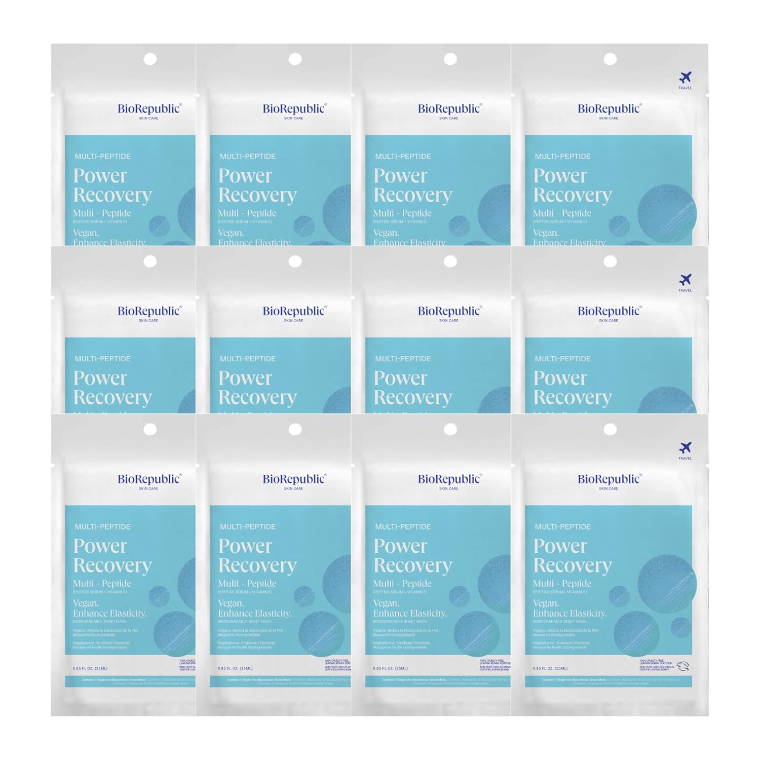 BioRepublic Multi-Peptide Power Recovery Masks – Biocellulose Face Masks for Radiance & Glow (12-Pack). The ultimate self-care treat for brides and their squad.