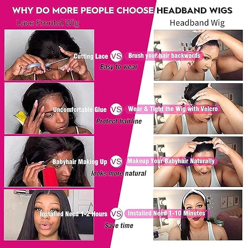 Miniatura 7 de Peluca de cabello humano rizado sin pegamento con diadema para mujeres negras, pelucas onduladas sin encaje frontal con diadema adjunta, hechas a