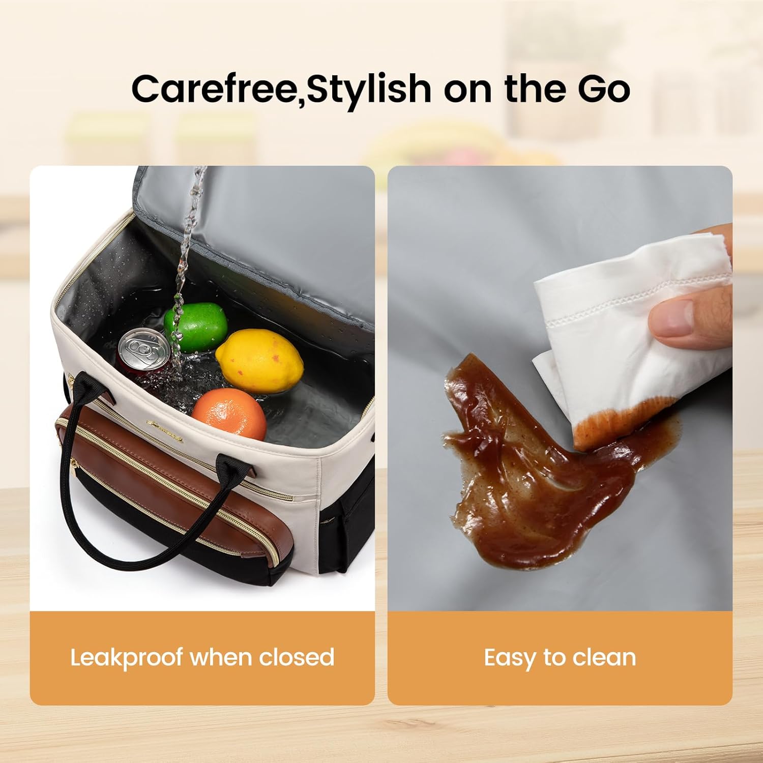 LOVEVOOK Insulated Lunch Bag Women,Wide Opening Adult Lunch Box Women,Large Leakproof Cooler Bag for Work Picnic Beach Family College,Lunch Teacher Tote Bag with Adjustable Shoulder Strap Cup Holder - Image 3