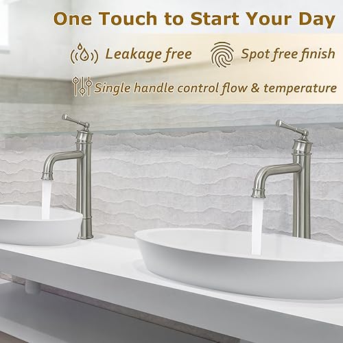 Miniatura 9 de Hangoro Grifo de baño, grifo dorado de una sola manija para fregadero de baño, válvula sólida y drenaje desplegable, grifos de baño táctiles para