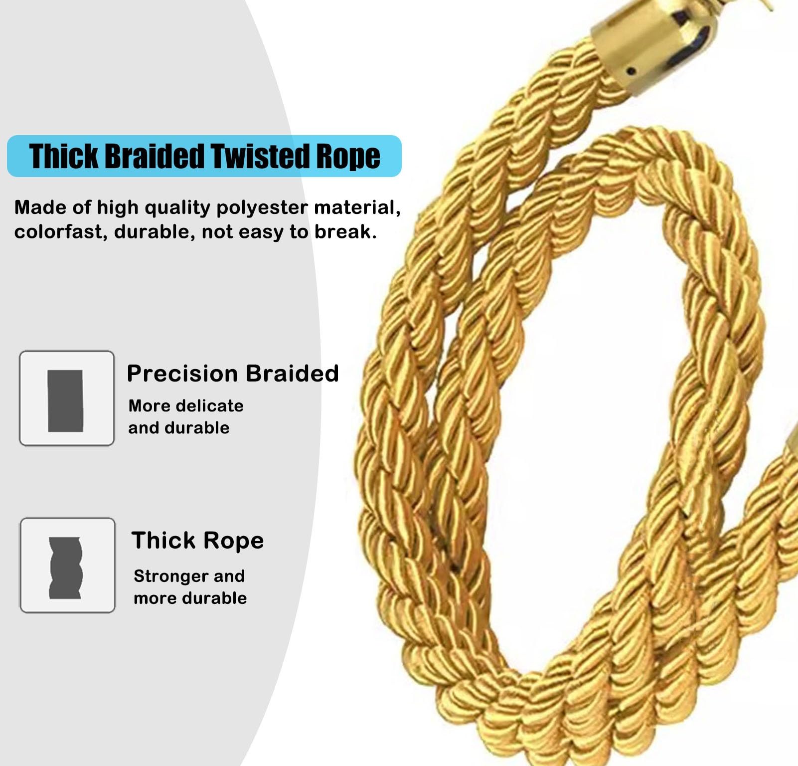 2.5m Giallo Twisted Hemp Ro 2Piece Set di Coda ment Stanch Ros per Eventi Hotel & Film Set VIP Cords